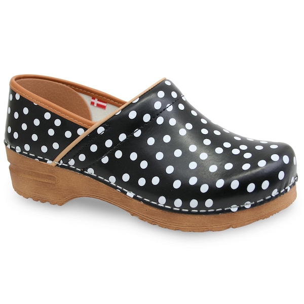 Women's Closed Back Clog, Polyurethane-coated Leather Upper, Polyurethane Outsole, Black, M